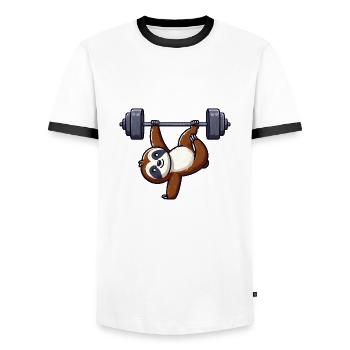 Skurriles Faultier Workout Klimmzüge Fitness - Männer Kontrast-T-Shirt - Weiß/Schwarz - Vorne - AI Model Female 172 light (172cm) & AI Model Male 178 dark (178cm)