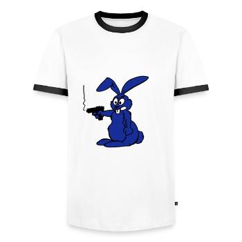 Rabbit with gun - Men's Ringer Shirt - white/black - Front - AI Model Female 172 light (172cm) & AI Model Male 178 dark (178cm)