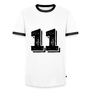 11 Nexa - Männer Kontrast-T-Shirt - Weiß/Schwarz - Vorne - AI Model Female 172 light (172cm) & AI Model Male 178 dark (178cm)