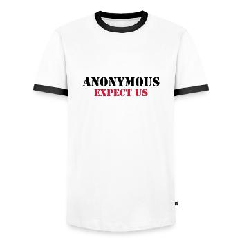 Anonymous : Expect us - Men's Ringer Shirt - white/black - Front - AI Model Female 172 light (172cm) & AI Model Male 178 dark (178cm)