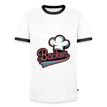 Backen mein Hobby - buntes Bäckermotiv - Männer Kontrast-T-Shirt - Weiß/Schwarz - Vorne - AI Model Female 172 light (172cm) & AI Model Male 178 dark (178cm)
