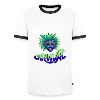 Carnival Mask - Men's Ringer Shirt - white/black - Front - AI Model Female 172 light (172cm) & AI Model Male 178 dark (178cm)