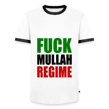 Fuck mullah regime iran - Men's Ringer Shirt - white/black - Front - AI Model Female 172 light (172cm) & AI Model Male 178 dark (178cm)