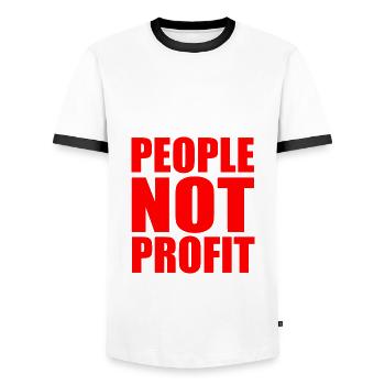 People not profit - Männer Kontrast-T-Shirt - Weiß/Schwarz - Vorne - AI Model Female 172 light (172cm) & AI Model Male 178 dark (178cm)