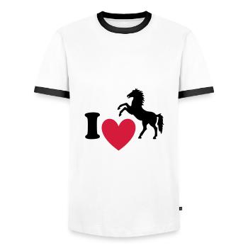 ★ Les couleurs de conception peuvent être modifiées ★ J'adore les chevaux - T-shirt contrasté Homme - blanc/noir - Devant - AI Model Female 172 light (172cm) & AI Model Male 178 dark (178cm)