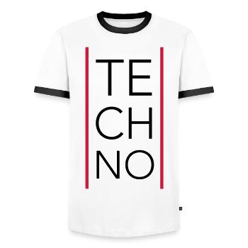 Techno - Männer Kontrast-T-Shirt - Weiß/Schwarz - Vorne - AI Model Female 172 light (172cm) & AI Model Male 178 dark (178cm)