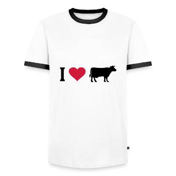 Cow Cows Heart I Love Farm Farmer Farmer Cattle - Men's Ringer Shirt - white/black - Front - AI Model Female 172 light (172cm) & AI Model Male 178 dark (178cm)