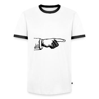 Fingerpointer right for bright Shirts (Vektor) - Männer Kontrast-T-Shirt - Weiß/Schwarz - Vorne - AI Model Female 172 light (172cm) & AI Model Male 178 dark (178cm)
