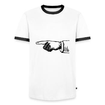 Fingerpointer left for bright Shirts (Vektor) - Männer Kontrast-T-Shirt - Weiß/Schwarz - Vorne - AI Model Female 172 light (172cm) & AI Model Male 178 dark (178cm)