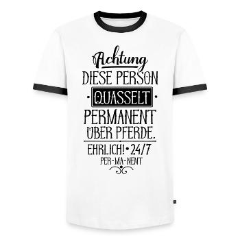 Pferdeexperte - Männer Kontrast-T-Shirt - Weiß/Schwarz - Vorne - AI Model Female 172 light (172cm) & AI Model Male 178 dark (178cm)