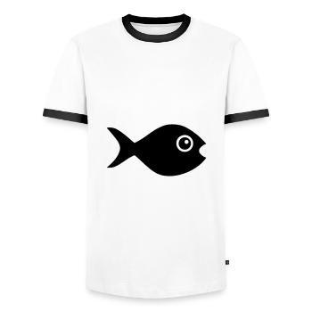 ★ Design colors changeable ★ Fish with googly eyes - Men's Ringer Shirt - white/black - Front - AI Model Female 172 light (172cm) & AI Model Male 178 dark (178cm)