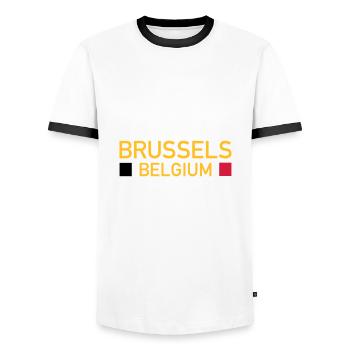 Brussels, Belgium (two squares) - Men's Ringer Shirt - white/black - Front - AI Model Female 172 light (172cm) & AI Model Male 178 dark (178cm)