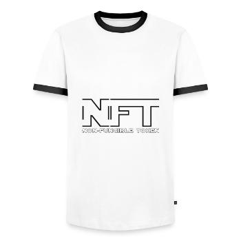 Non Fungible Token NFT - Finances décentralisées DEFI - T-shirt contrasté Homme - blanc/noir - Devant - AI Model Female 172 light (172cm) & AI Model Male 178 dark (178cm)