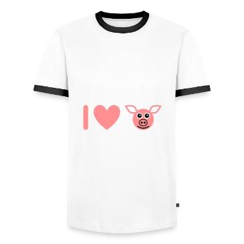 ★ Design colors changeable ★ I love pigs - Men's Ringer Shirt - white/black - Front - AI Model Female 172 light (172cm) & AI Model Male 178 dark (178cm)