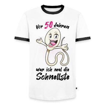 50 Geburtstag Frauen 1971 Jahrgang 50. Jubiläum - Männer Kontrast-T-Shirt - Weiß/Schwarz - Vorne - AI Model Female 172 light (172cm) & AI Model Male 178 dark (178cm)