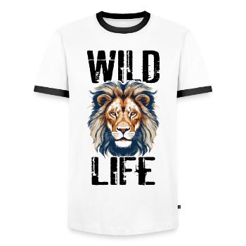 Lion Wild Life Lion Head Predator Colorful Art - Men's Ringer Shirt - white/black - Front - AI Model Female 172 light (172cm) & AI Model Male 178 dark (178cm)