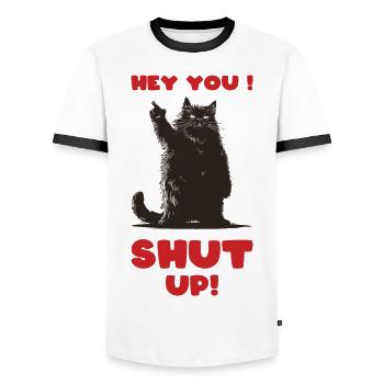 Fat CatFingers - Männer Kontrast-T-Shirt - Weiß/Schwarz - Vorne - AI Model Female 172 light (172cm) & AI Model Male 178 dark (178cm)