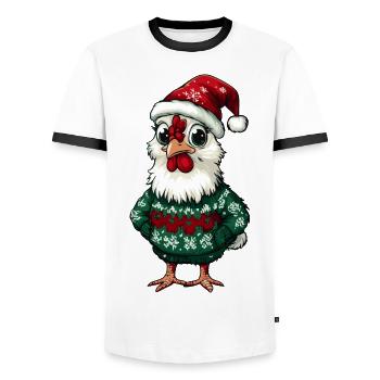 Rooster Christmas Comic - Men's Ringer Shirt - white/black - Front - AI Model Female 172 light (172cm) & AI Model Male 178 dark (178cm)