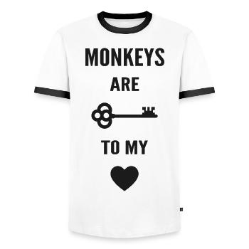 Monkeys are the key to my heart - T-shirt contrasté Homme - blanc/noir - Devant - AI Model Female 172 light (172cm) & AI Model Male 178 dark (178cm)