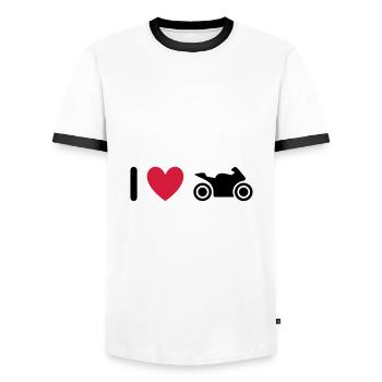 ★ Designfarben änderbar ★ Ich liebe Motorräder - Männer Kontrast-T-Shirt - Weiß/Schwarz - Vorne - AI Model Female 172 light (172cm) & AI Model Male 178 dark (178cm)