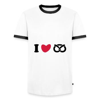 ★ Les couleurs de conception peuvent être modifiées ★ J'aime les bretzels - T-shirt contrasté Homme - blanc/noir - Devant - AI Model Female 172 light (172cm) & AI Model Male 178 dark (178cm)