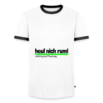 Spruch "heul nich rum - bring den Pfand weg"-bow - Männer Kontrast-T-Shirt - Weiß/Schwarz - Vorne - AI Model Female 172 light (172cm) & AI Model Male 178 dark (178cm)