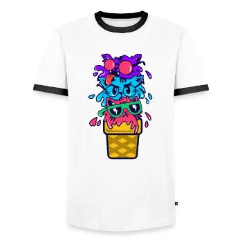 Cadeau de crème glacée pour chats - T-shirt contrasté Homme - blanc/noir - Devant - AI Model Female 172 light (172cm) & AI Model Male 178 dark (178cm)