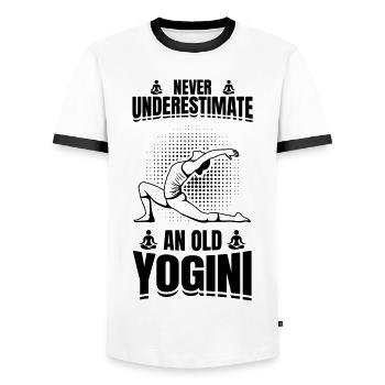 Yoga Oma - Männer Kontrast-T-Shirt - Weiß/Schwarz - Vorne - AI Model Female 172 light (172cm) & AI Model Male 178 dark (178cm)