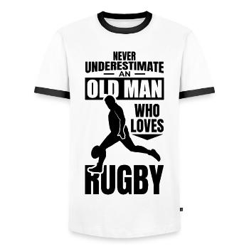 Alter Rugby Opa - Männer Kontrast-T-Shirt - Weiß/Schwarz - Vorne - AI Model Female 172 light (172cm) & AI Model Male 178 dark (178cm)