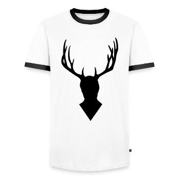 Hannibal - Deer head - Men's Ringer Shirt - white/black - Front - AI Model Female 172 light (172cm) & AI Model Male 178 dark (178cm)