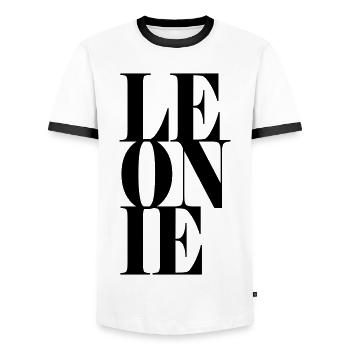 Léonie Nom Prénom Police moderne Word Art - T-shirt contrasté Homme - blanc/noir - Devant - AI Model Female 172 light (172cm) & AI Model Male 178 dark (178cm)