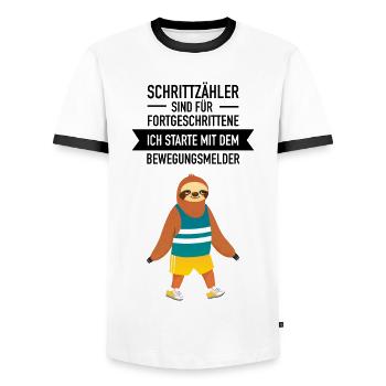 Schrittzähler Ist Für Fortgeschrittene - Faultier - Männer Kontrast-T-Shirt - Weiß/Schwarz - Vorne - AI Model Female 172 light (172cm) & AI Model Male 178 dark (178cm)