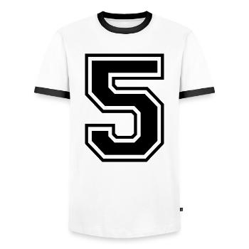 Nummer 5 - Männer Kontrast-T-Shirt - Weiß/Schwarz - Vorne - AI Model Female 172 light (172cm) & AI Model Male 178 dark (178cm)