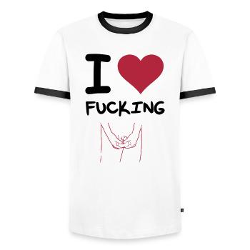 I Love Mastrubieren - Männer Kontrast-T-Shirt - Weiß/Schwarz - Vorne - AI Model Female 172 light (172cm) & AI Model Male 178 dark (178cm)