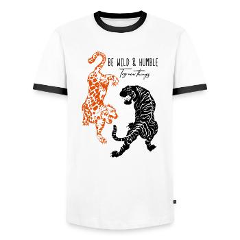 Be Wild And Humble - Tiger Leopard Illustration - Men's Ringer Shirt - white/black - Front - AI Model Female 172 light (172cm) & AI Model Male 178 dark (178cm)