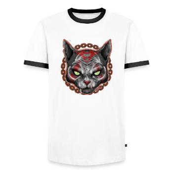 CHARIVARI Alley Katze V1 - Totenkopf - Männer Kontrast-T-Shirt - Weiß/Schwarz - Vorne - AI Model Female 172 light (172cm) & AI Model Male 178 dark (178cm)