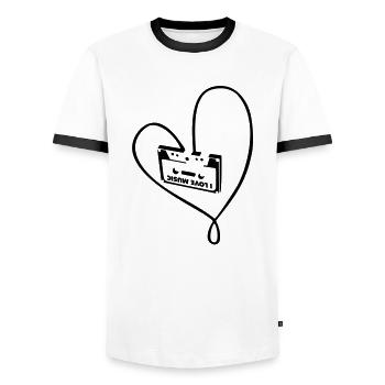 i_love_music_a - Men's Ringer Shirt - white/black - Front - AI Model Female 172 light (172cm) & AI Model Male 178 dark (178cm)