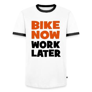 motocycle - T-shirt contrasté Homme - blanc/noir - Devant - AI Model Female 172 light (172cm) & AI Model Male 178 dark (178cm)