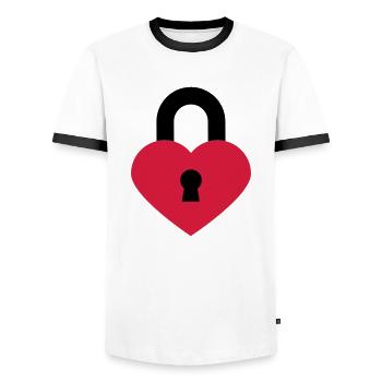 herzschloss_2c - Men's Ringer Shirt - white/black - Front - AI Model Female 172 light (172cm) & AI Model Male 178 dark (178cm)