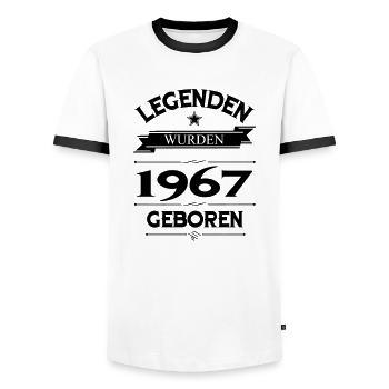 1967 - Männer Kontrast-T-Shirt - Weiß/Schwarz - Vorne - AI Model Female 172 light (172cm) & AI Model Male 178 dark (178cm)