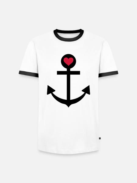 anchor captain star love - Men's Ringer Shirt - white/black