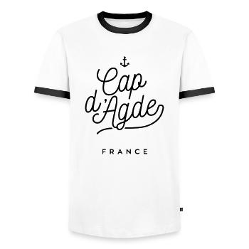 Cap d'Agde - France - T-shirt contrasté Homme - blanc/noir - Devant - AI Model Female 172 light (172cm) & AI Model Male 178 dark (178cm)
