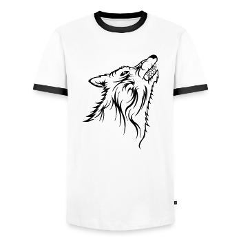 wolf - Men's Ringer Shirt - white/black - Front - AI Model Female 172 light (172cm) & AI Model Male 178 dark (178cm)