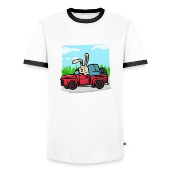 Bunny avec la voiture pendant le voyage - T-shirt contrasté Homme - blanc/noir - Devant - AI Model Female 172 light (172cm) & AI Model Male 178 dark (178cm)