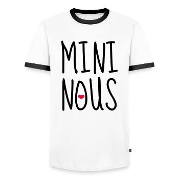 Mini Nous - Naissance - Bébé - Papa - Maman - T-shirt contrasté Homme - blanc/noir - Devant - AI Model Female 172 light (172cm) & AI Model Male 178 dark (178cm)