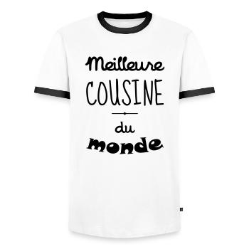 Oncle / Tante / Cousin / Cousine - T-shirt contrasté Homme - blanc/noir - Devant - AI Model Female 172 light (172cm) & AI Model Male 178 dark (178cm)