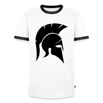 sparta_helm_001 - Men's Ringer Shirt - white/black - Front - AI Model Female 172 light (172cm) & AI Model Male 178 dark (178cm)