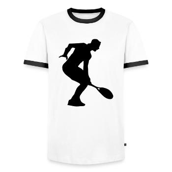 tennis spieler silhouette - Männer Kontrast-T-Shirt - Weiß/Schwarz - Vorne - AI Model Female 172 light (172cm) & AI Model Male 178 dark (178cm)