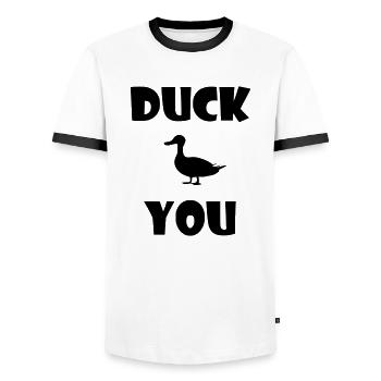 Ducks funny Duck you - Men's Ringer Shirt - white/black - Front - AI Model Female 172 light (172cm) & AI Model Male 178 dark (178cm)