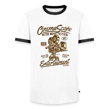 Cinema - Men's Ringer Shirt - white/black - Front - AI Model Female 172 light (172cm) & AI Model Male 178 dark (178cm)